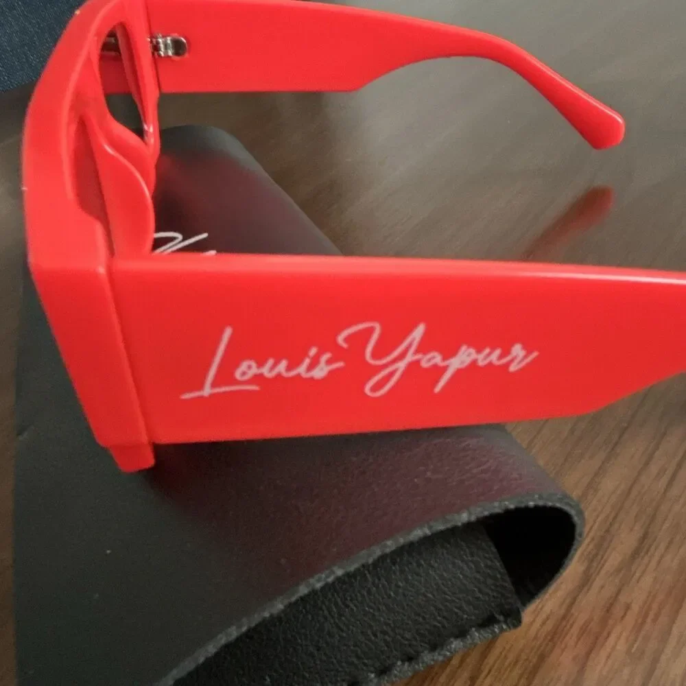 Louis Yapour  Rectangle Sunglasses Orange Plastic Frame/Black Tinted Lenses